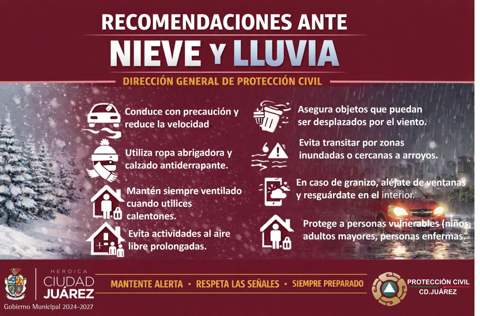 Protección Civil alerta por posible caída de nieve y condiciones riesgosas en la ciudad